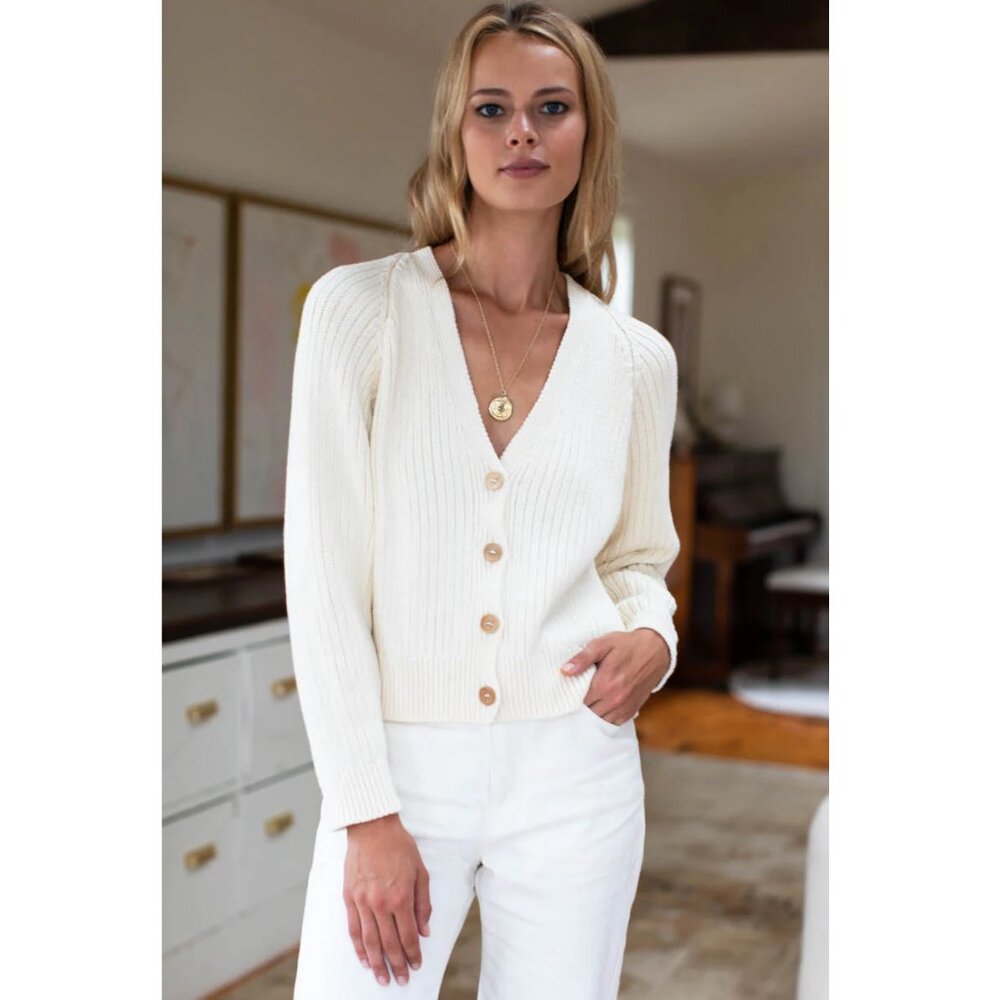 Emerson Fry Rib Knit V Neck Cardigan - Ivory